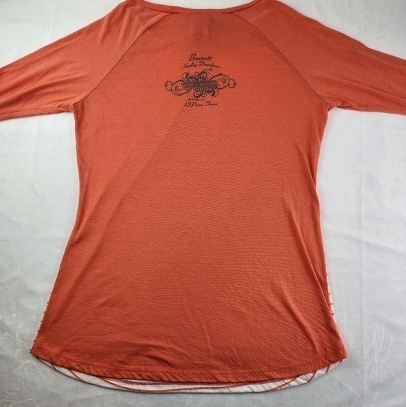 Harley Davidson Womens Size Large 3/4 Sleeve Melon and White Striped El Paso, Tx - Picture 5 of 7